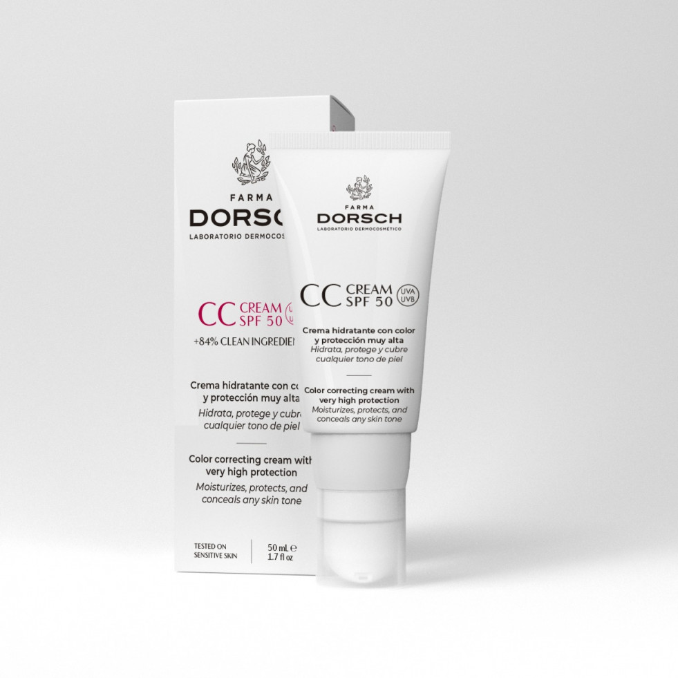 CC Cream SPF 50  Farma Dorsch tubo y caja con fondo